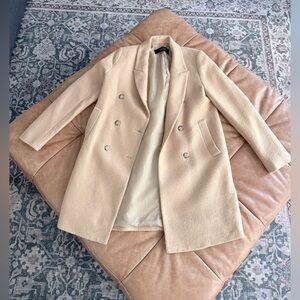 Zara Cream Double-Breasted Pea Coat